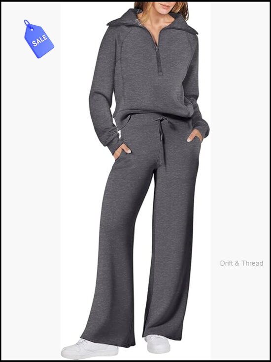 Pants - Loose Fit Sweatsuit Set with Wide Leg Pants for Lounge Travel Active Wear